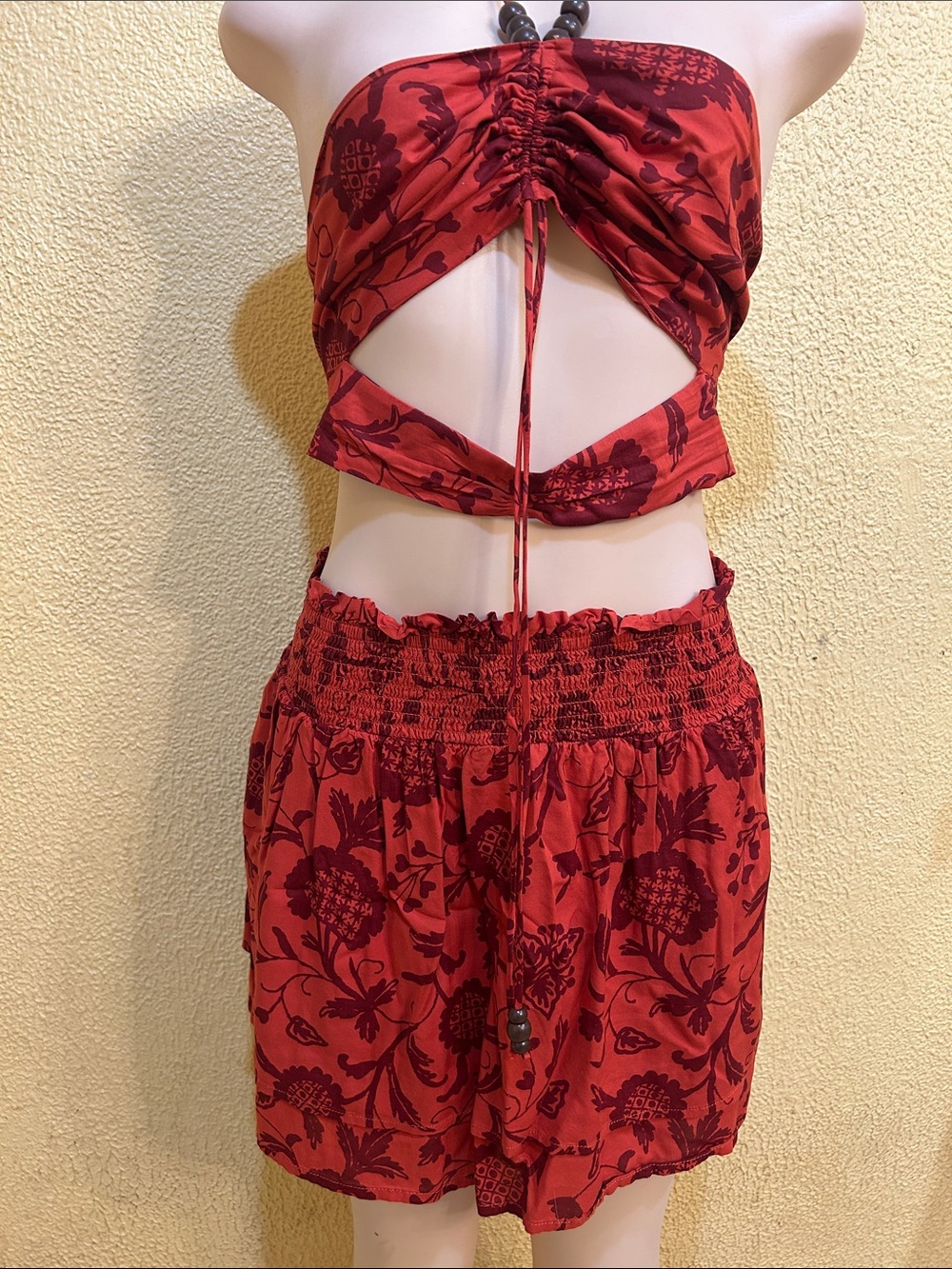 Anthropologie Rust Floral Cutout Bandeau Skirt Set - Picture 2 of 8